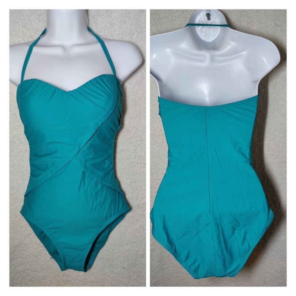Into The Bleu Turquoise One Piece Convertible Halter/Strapless Swimsuit 6 NWOT